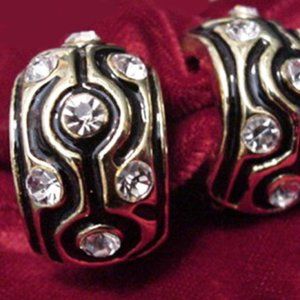 Hugger Earrings Gold, Black, Crystal---Jordache